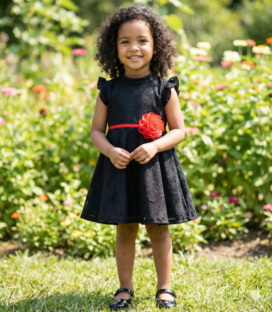 Black Party Frock with Red Flower Accent